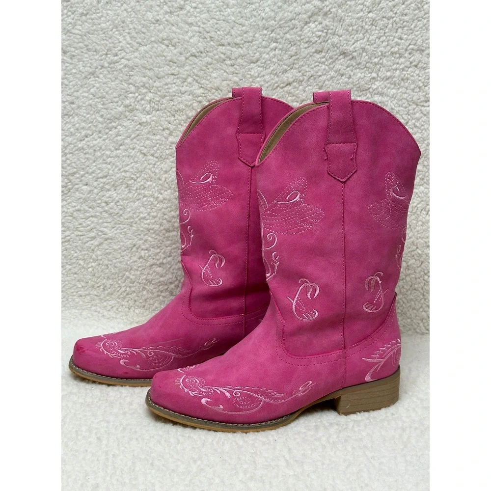 Dream Pairs Women's Pink Embroidered Western Cowboy Boots Size 8.5